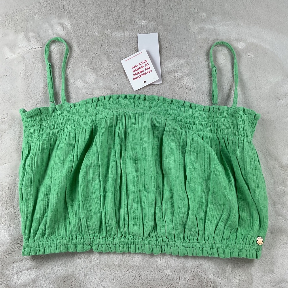 Roxy Bikini Vibes Green Smocked Cotton Cami Crop Top Womens Large